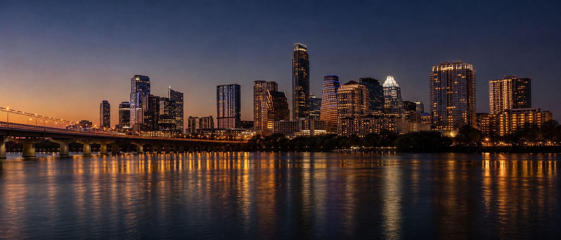 City skyline at dusk