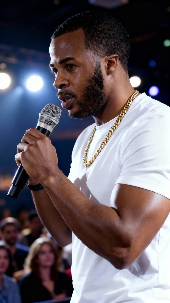 Elijah Bowie speaking into a microphone