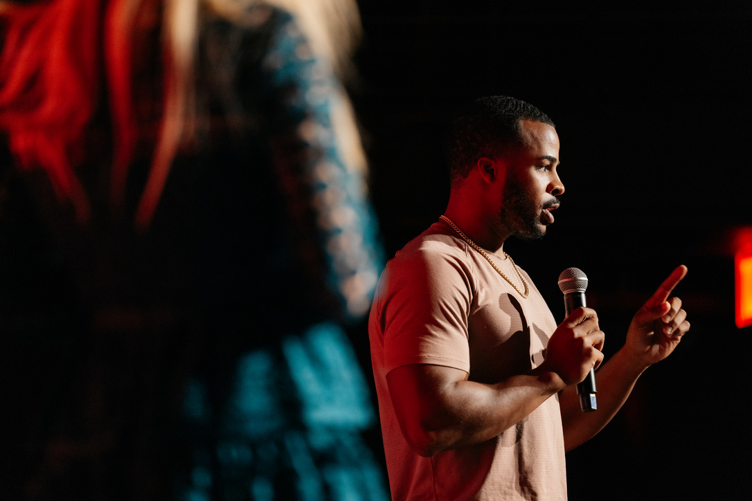 Elijah Bowie speaking at a live workshop